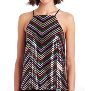NWT Amanda Uprichard Halette Mako Sequin Rainbow Chevron Sleeveless Top